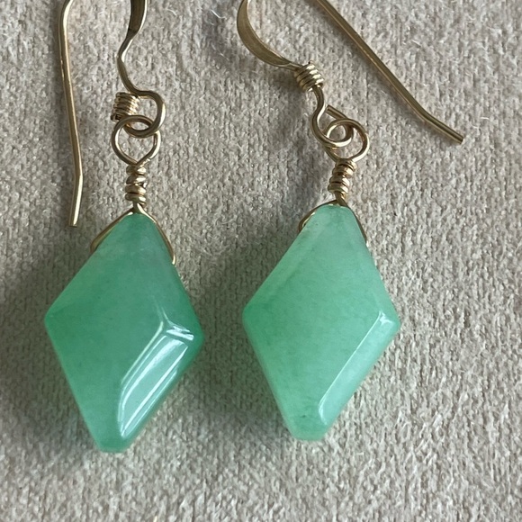 Natural Green Aventurine Earrings – Gold-Filled Wire Wrapped Handmade Dangle - Picture 3 of 10